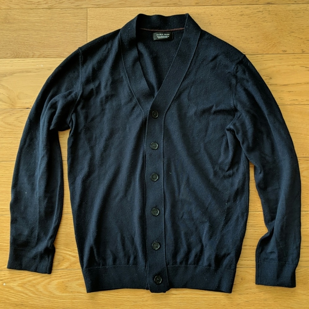 🔥Men's Zara Navy Wool Cardigan Size Medium